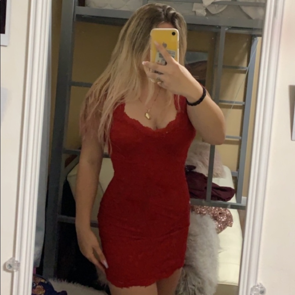 red lace homecoming dress